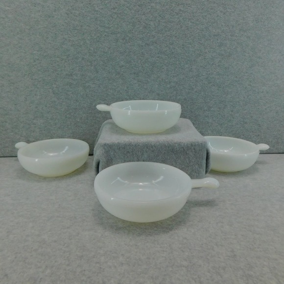 Vintage Milk White Glass Multi - Purpose Bowl with Handle -  Set of 4 - Picture 1 of 14